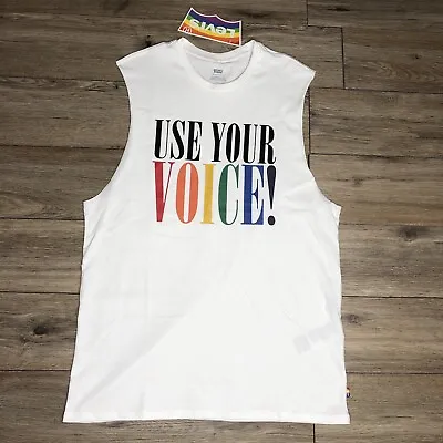 Levi's Pride Shirt L & XL Men White Community Use Your Voice Sleeveless Tank New • $14.39