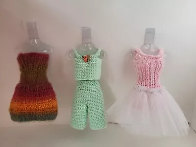 Vintage Hand Made Barbie Doll Size Crocheted Fashions Tutu Clothes Lot Of 3 • $12