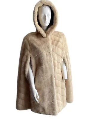 Perfect Condition Real BLONDE MINK Fur Cloak Cape Hood Hooded Coat Palomino M L • £380