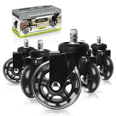 Rollerblade Office Chair Rubber Wheels 3  - Set Of 5 Black By Slipstick CB690 • $34.95