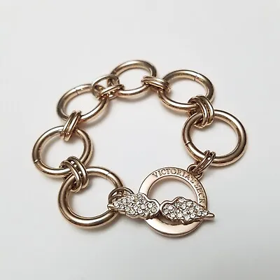 Victorias Secret Chunky Rose Gold Tone Rhinestone Wings Toggle  Bracelet Y2K  • $12.99