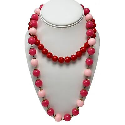 Lot Of 2 Vintage Beaded Necklace - Cherry Red And Bubblegum Pink And Rose Pink • $23.67