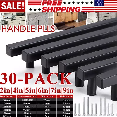 30Pack Matte Black Kitchen Cabinet Pulls Stainless Steel Drawer T Bar Handles US • $22.84