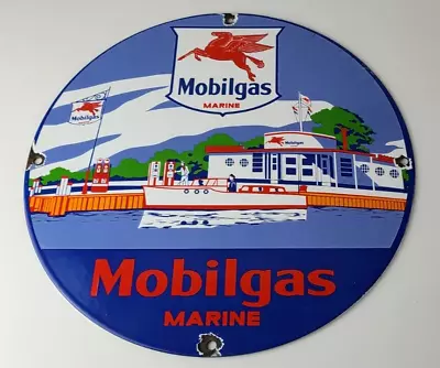 Vintage Mobil Sign - Pegasus Mobilgas Marine Gas Pump Service Porcelain Sign • $144.37
