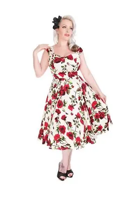 H&R London Vintage Rose Swing Day Sun Empire Dress Pinup 1950's Style Floral • $52.99