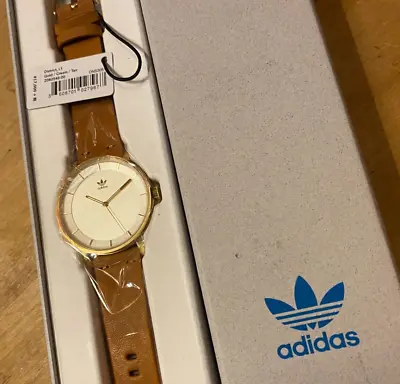 Adidas Men's District L1 Gold & Cream Face Tan Leather Watch NWT RARE • $79.99
