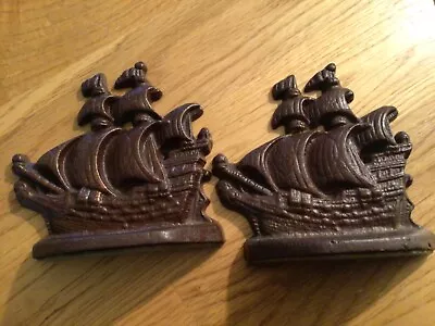 Vintage Spanish Galleon Ship Bookends Doorstopper Cast Iron Nautical • $14.99