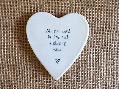 East Of India Porcelain Coaster Round Heart Plaque All You Need Is Love .. Wine • £4.50