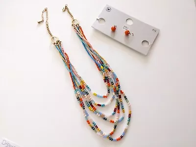 Marks And Spencer M&S Multicolored Beaded Multi Strand Necklace And Earrings • £6.99