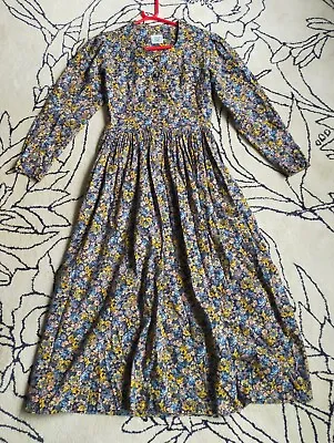 Vintage Laura Ashley Floral Print Cotton Wool  Mix Dress Size 10 S 80s Original  • £60