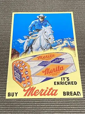 Vintage LONE RANGER MERITA Bread Tin Sign 9x13in Advertising Store Yellowstone • $49.99