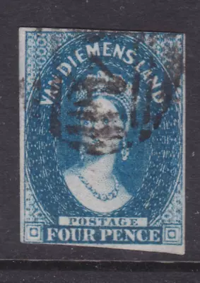 TASMANIA RARE 1855 4d Deep Blue QV CHALON IMPERF STAR WMK SG 17 CV$240 (QB9) • $22.19