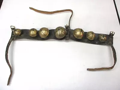 VTG Brass Sleigh Bells 7 Graduated Leather Harness Strap. Christmas Horse Tack • $195