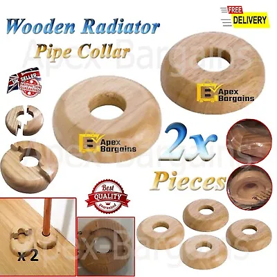 2pcs OAK Wood 15mm Radiator Pipe Collars Wooden Plumbing Floor Cover Rose Rings • £4.65