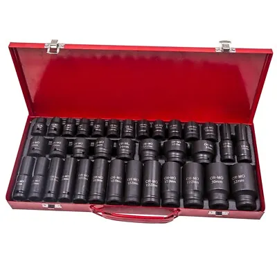 35-Piece 1/2-Inch Drive Standard Impact Socket Set Axle Hub Nut 6-Point 8mm-32mm • $93.83