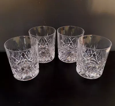 4 Cut Lead Crystal Whisky Tumblers /glasses - 8.5 Cm Tall - Concave Bases • £15.99