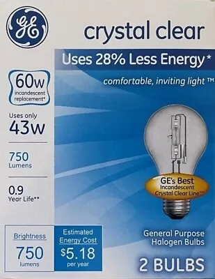 2-Pack GE 43-Watt / 60-Watt Output Clear A19 Medium Base Light Bulbs 750 Lumens • $9.55