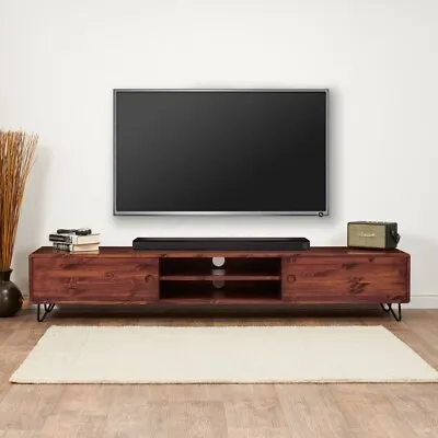 Extra Long TV Stand & Entertainment Unit 220cm Wide Solid Wood Low Level Storage • £639