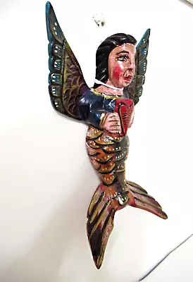 Vtg Mexico Guerrero 16  Carved Wood Hp Statue Winged Mermaid - Mexican Folk Art • $129.50