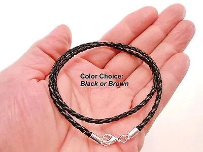 Black Braided 3mm Leather Cord Surfer Necklace With Lobster Clasp -Unisex • $7.49