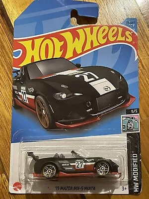 2023 HOT WHEELS #114 - ‘15 Mazda MX5 Miata (Black #5 Modified - Long Card) B00 • $4.90