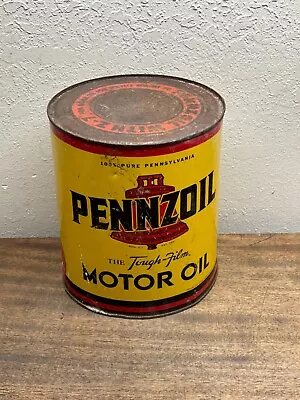 Vintage 1970's Pennzoil Motor Oil ~ Tough-Film ~ Gallon Can W/bottom  Cut Out. • $24.99