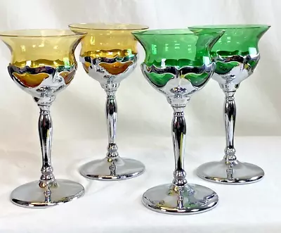 VTG Farber Crystal (Chrome) By Farber Brothers 2-Forest Green & 2 Amber Cocktail • $54