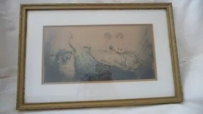 #720 Vtg  FRAMED 13 1/2 X 9  Picture PRINT 9 1/2x5  ART DECO 2 Women W PEACOCK   • $24.99