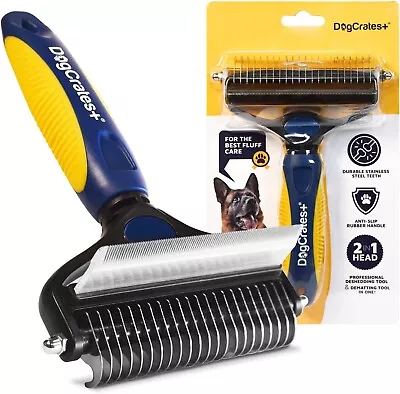 DogCrates+ 2in1 Undercoat Rake Dog Grooming Brush - Removing Loose Undercoat • £11.50