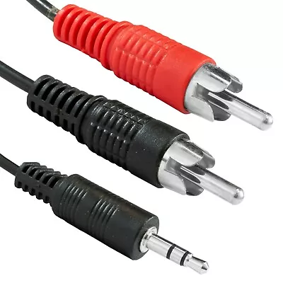 £7.98 • Buy 10m Long RED + BLACK Twin Phono Cable 3.5mm Jack To 2 Male RCA Stereo Audio Lead