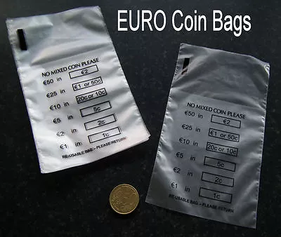 100 X Plastic Money / EURO Coin / Bank Bags - No Mixed Coins - New And Reusable • £2.45