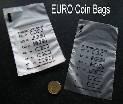 250 X Plastic Money / EURO Coin / Bank Bags - No Mixed Coins - New And Reusable • £4.75