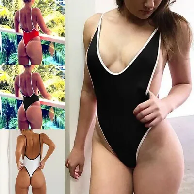 Sexy Womens High Cut Thong Bikinis Leotard Swimwear Swimsuit Bodysuit Monokini • $7.70