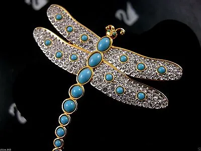 £169.13 • Buy Authentic Rare Retired Turquoise Crystal Dragonfly Pin ~ Brooch New In Box