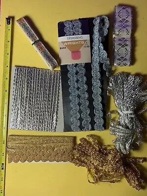 Vintage 60s 70s Trim Metallics Crafts Sewing Ric Rac Trimmings Lot Gold Silver • $9