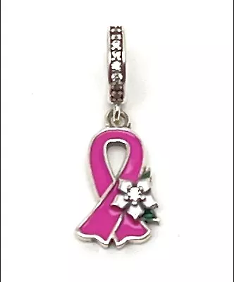 Pink Ribbon & White Flower Cancer Awareness Charm 💜 925 Sterling Silver Gift • £14.99