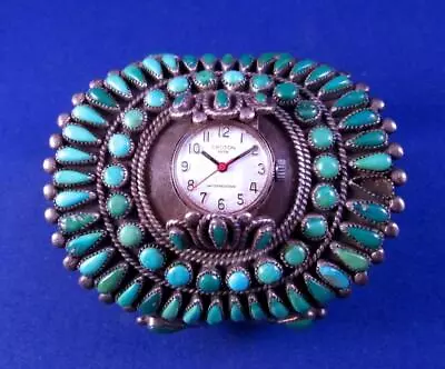 Beautiful Petit Point TURQUOISE Stone & STERLING SILVER Watch Cuff Bracelet • $105.50