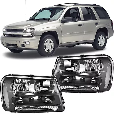 Pair Headlights For 2002-2009 TrailBlazer Clear Lens Black Housing Headlamps • $72.90