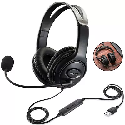 £11.79 • Buy USB Headphones With Mic Noise Cancelling Headset For Skype Computer Laptop PC UK