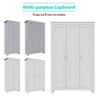 White/Grey Wardrobe Storage Cabinet - Solid Wood 2/3 Door Shelf Unit For Clothes • $219.90