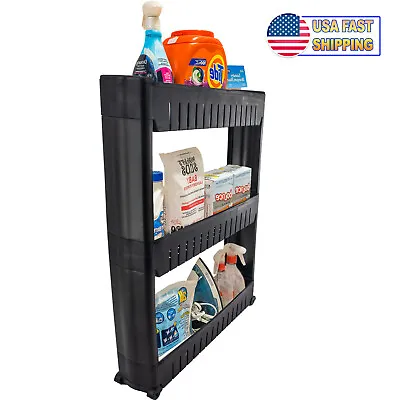 Slim Rolling Storage Cart Narrow Space Saving Mobile Shelving Utility Cart • $19.95