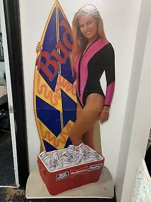 Vintage Budweiser Bud Light Bud Girl Surfer Cardboard Standup 1992 • $100