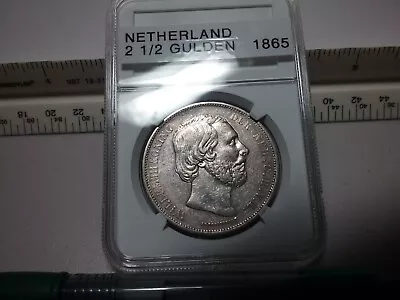 1865 Netherland 2 1/2 Gulden Silver Crown • $45