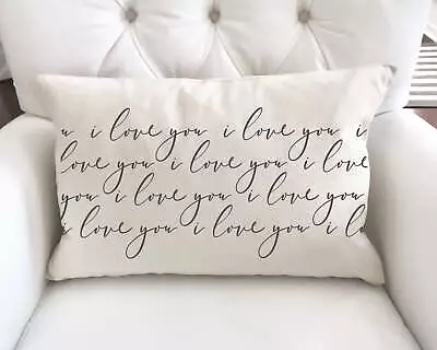 I Love You Pattern Charcoal Valentine's Day Pillow Cover 12x20 • $14.99