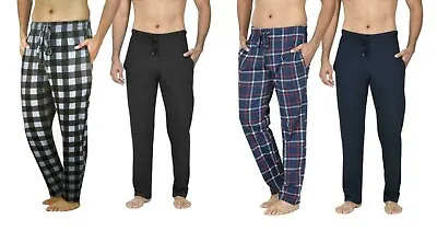 New Mens 2 Pack Of Check And Plain Lounge Pants Pajama Trousers Pj Gift Bottoms • £9.99