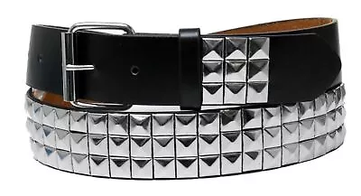 Punk Rock Silver Black Metal Rivets Pyramid Studs Black Leather Belt With Buckle • $10.75