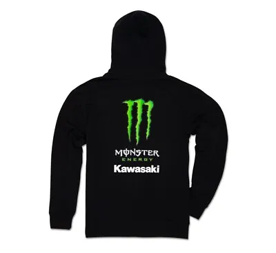 Monster Energy Kawasaki Fleece Lined Zip Up Hoodie Sweatshirt In Black All Sizes • $69.95