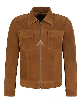 Mens CLASSIC Tan Suede Jacket Street Inspired Real Leather Shirt Jacket 5050 • £97.58