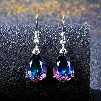 925Silver Women Mystic Topaz Earrings Ear Hook Dangle Wedding Rainbow CZ Jewelry • $1.32