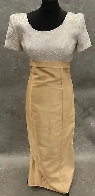  Maxi Dress Gold Handmade Women's Jacquard UK8 Short Sleeves Prom Paneled  K880 • £5.99